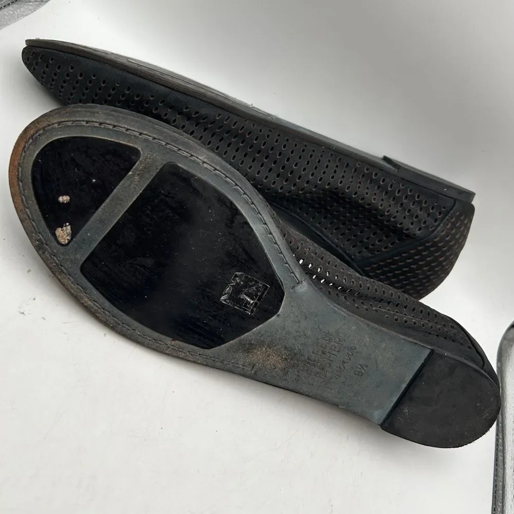 Eileen Fisher Humor Suede Ballet Flats Slip-On Black 9 1/2 perforated leather - Picture 8 of 12